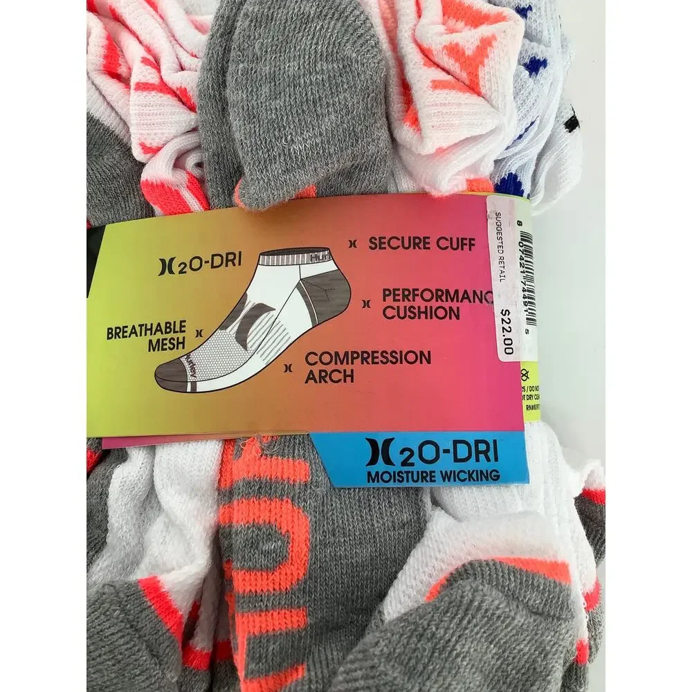 Hurley Boy's Medium 10-Pair H20 Dri Moisture Wicking Comfort Low Cut Socks L21-2